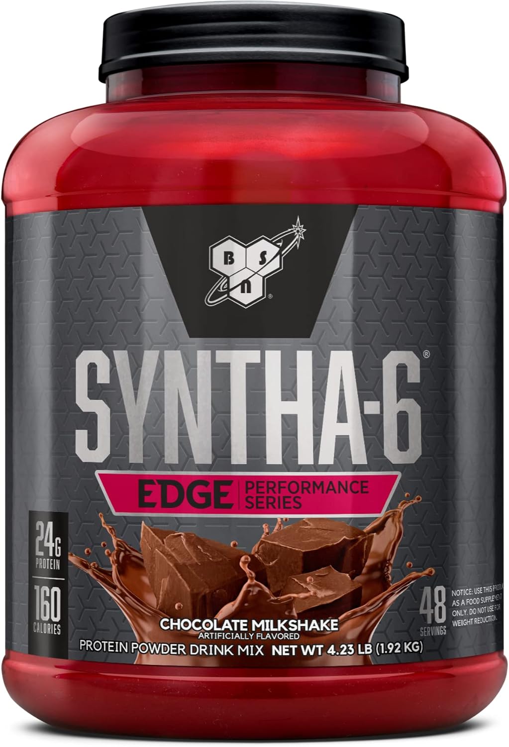BSN Syntha-6 Edge protein powder in milkshake flavors displayed with shaker bottle