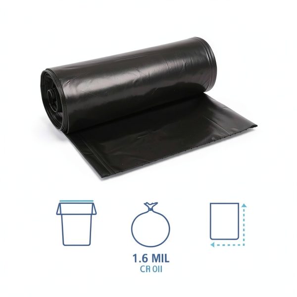 Boardwalk 523 Super Extra-Heavy Repro Can Liner, 38x58, 1.6 Mil, 60gal, Blk, 10 Bags per Roll (Case of 10 Rolls)-3