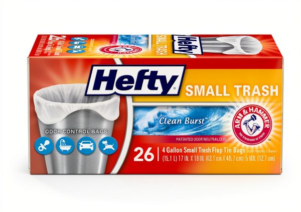 Hefty Small Garbage Bags 4 Gallon Flap Tie Clean Burst Scent 26 Count-0