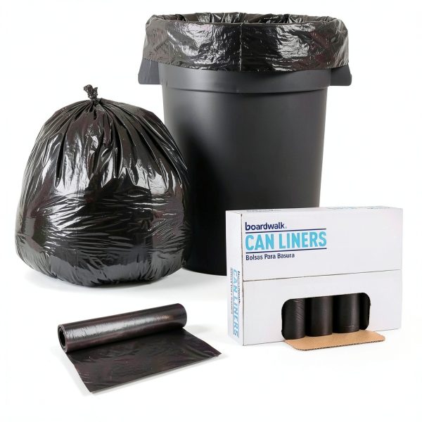 Boardwalk Recycled Low-Density Polyethylene Can Liners, 45 gal, 1.2 mil, 40" x 46", Black, 10 Bags/Roll, 10 Rolls/Carton-0