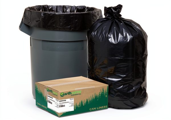 Earthsense Can Liners, 55-60 Gallons, 1.25 Milliliters, 38 x 58, Black, 100/Carton (RNW6050)-0